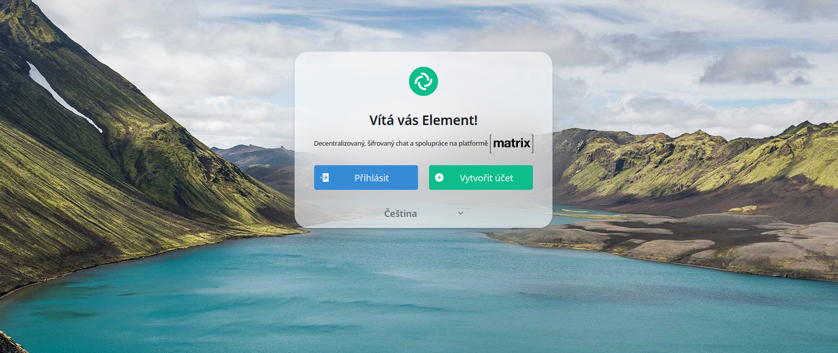 Uvítací obrazovka Element webu na chat.mxchat.cz